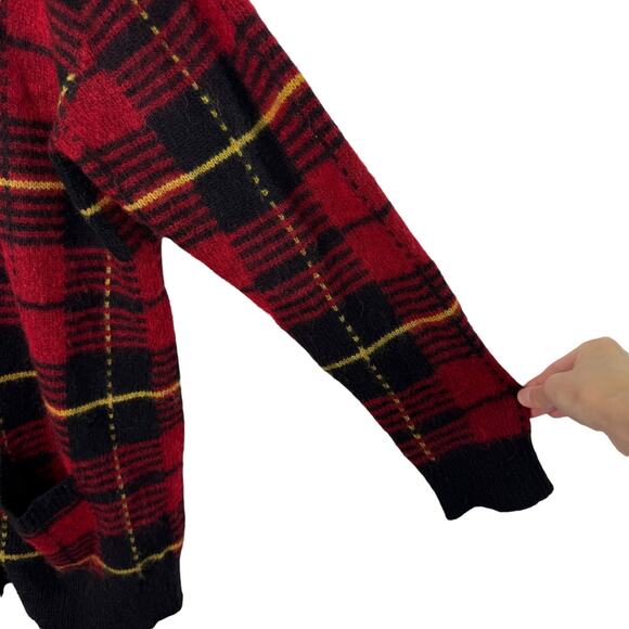 Polo Ralph Lauren Red Black Alpaca Wool Sweater Cardigan Tartan Plaid Women's L - Picture 7 of 8